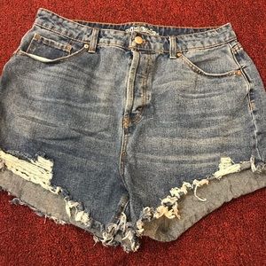 Distressed high waist mom shorts
